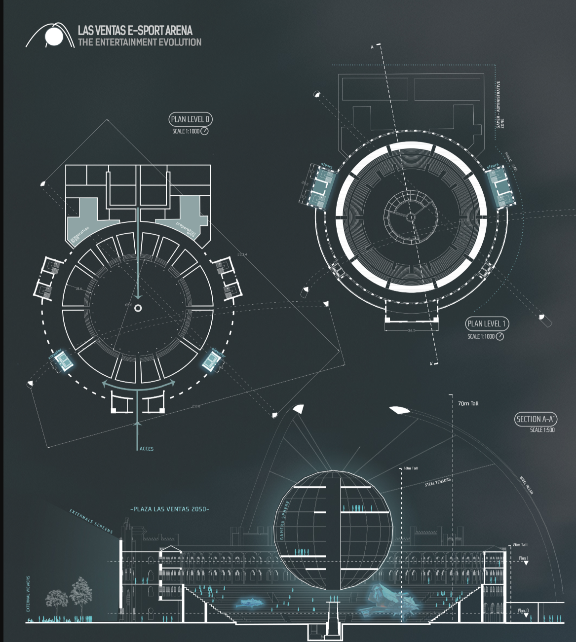 Innovative Design: Architectural blueprint showcasing the evolution of an iconic structure into a digital entertainment hub.