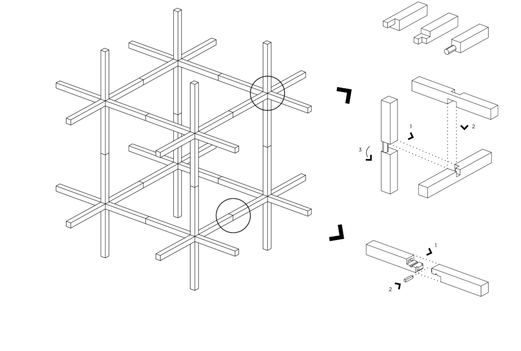 A detailed look at the timber joinery system that enables scalable, flexible growth in the trellis framework.