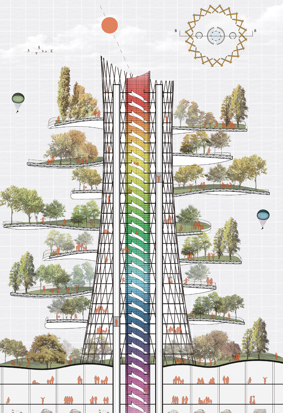 Tower of Life – A sustainable, high-rise cemetery where tree burials and digital memory capsules create a living legacy.