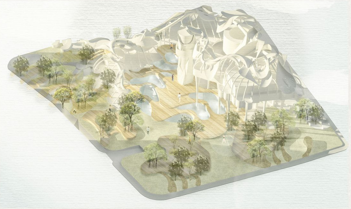 Futuristic Cemetery Concept – A sustainable urban burial space blending architecture with nature.