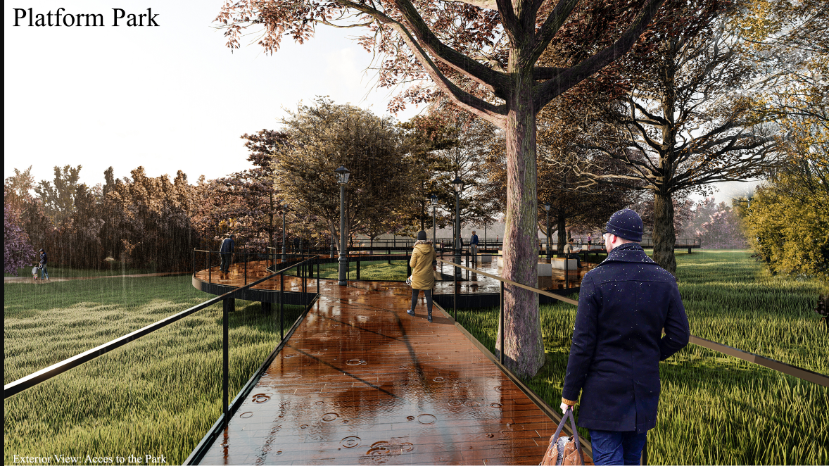 Rain-soaked wooden path welcomes visitors with immersive nature and accessibility.