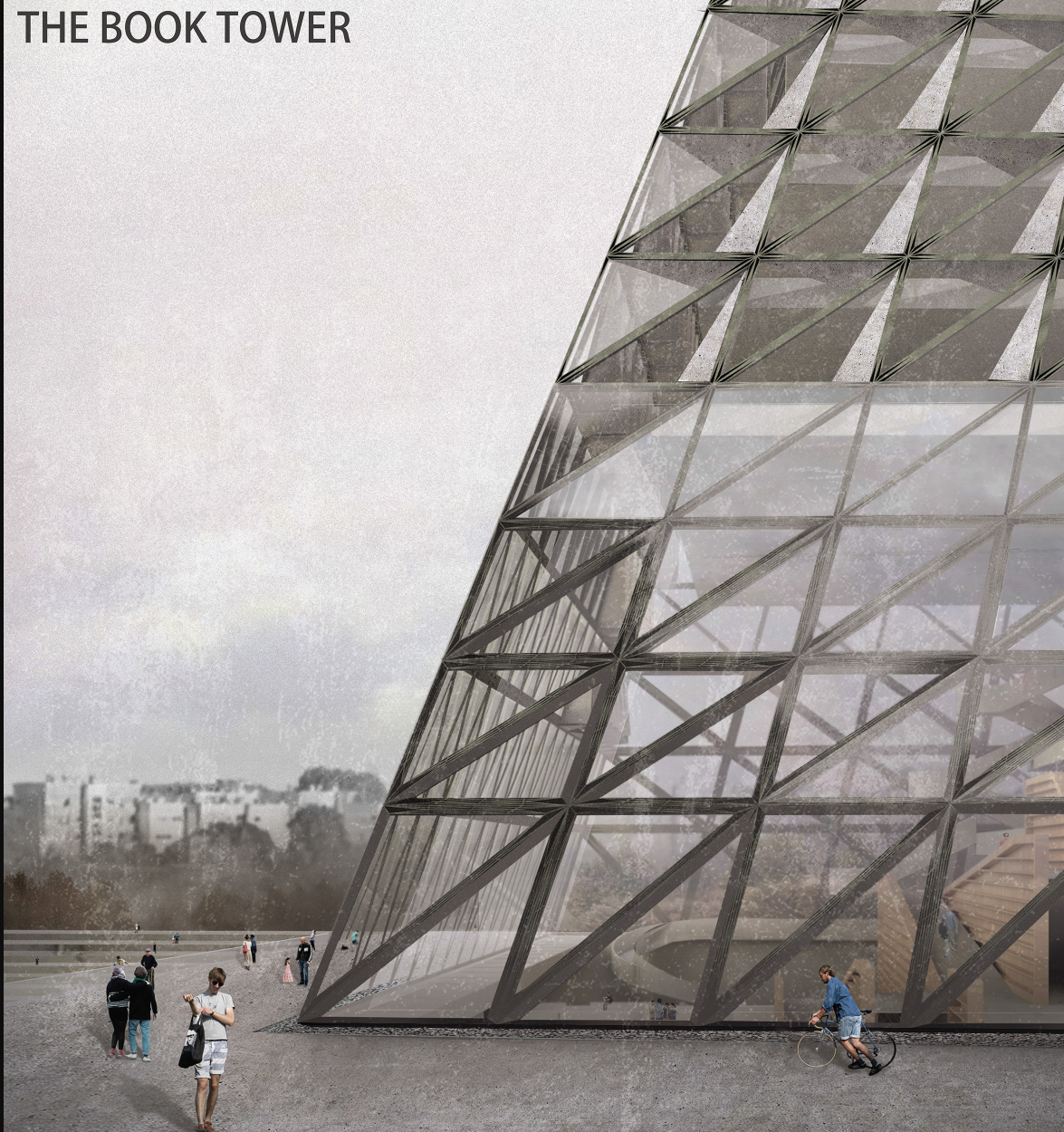 The Book Tower’s dynamic façade blurs the boundary between structure and street life, inviting the public into a space of learning.