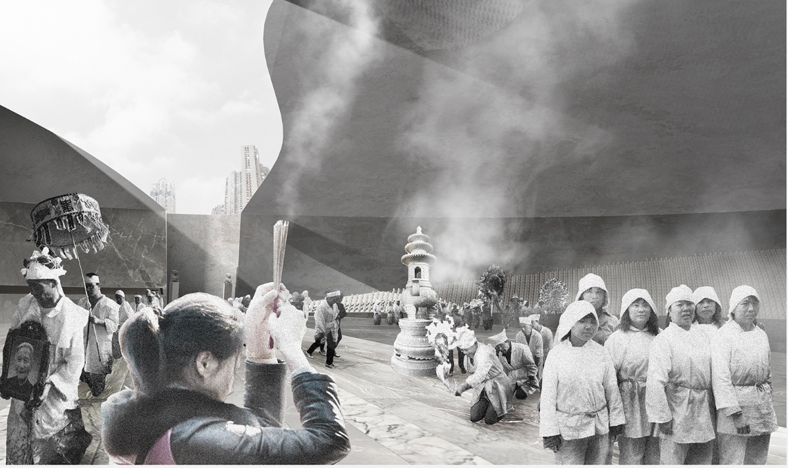 The dome becomes a civic stage for ancestral worship and community gathering.