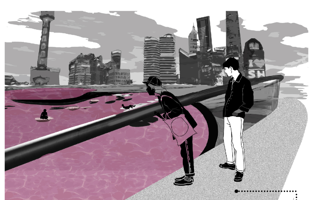 A serene urban horizon meets sacred water rituals—FU FU’s circular walkway symbolizes life’s ongoing journey.