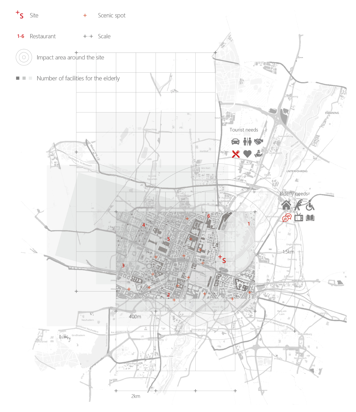 Site selection analysis in Munich highlights a strategic location that responds to both tourist activity and elderly community needs.