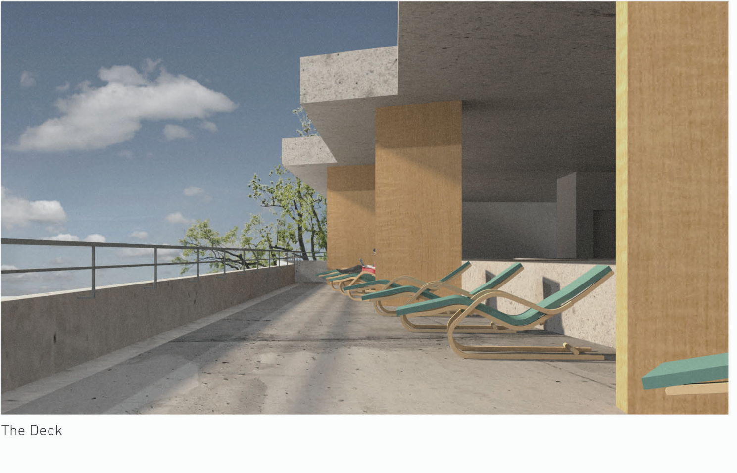 Open-air terrace designed for relaxation, informal reading, and sunlight breaks.