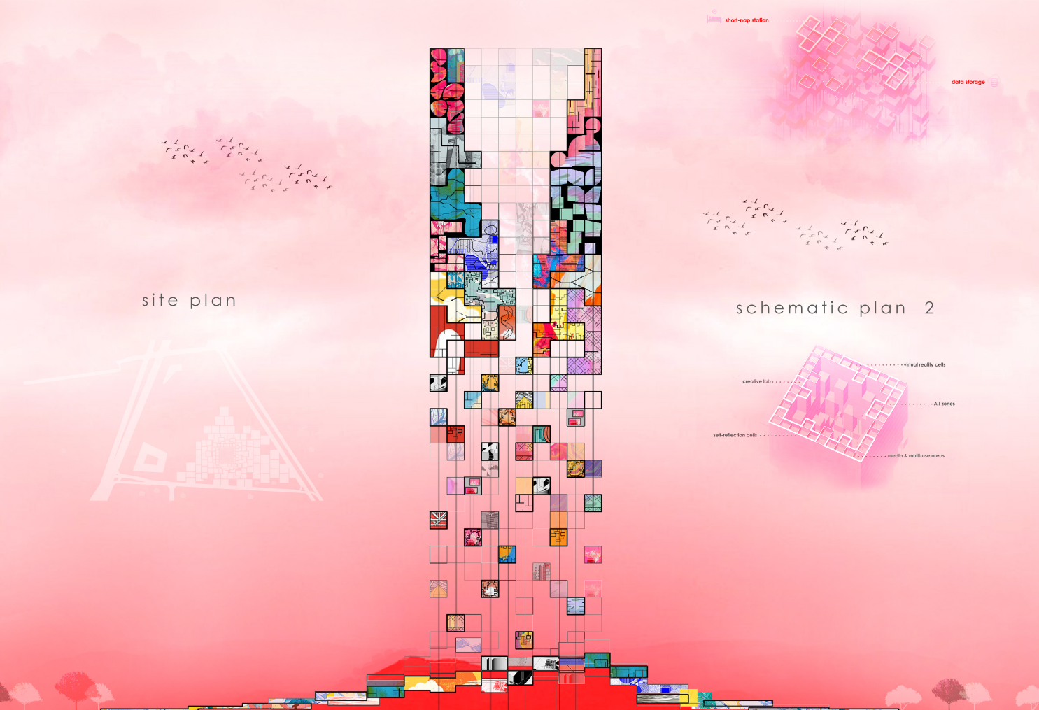 A colorful schematic reveals the library's layered spatial logic and functional zones.