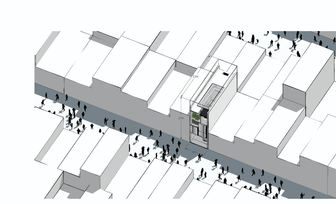 Aerial view showing the compact house nestled within a dense urban neighborhood in Coimbatore.