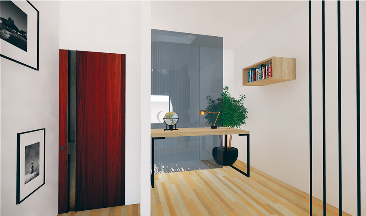 A naturally lit study corner designed for concentration and privacy within minimal space.