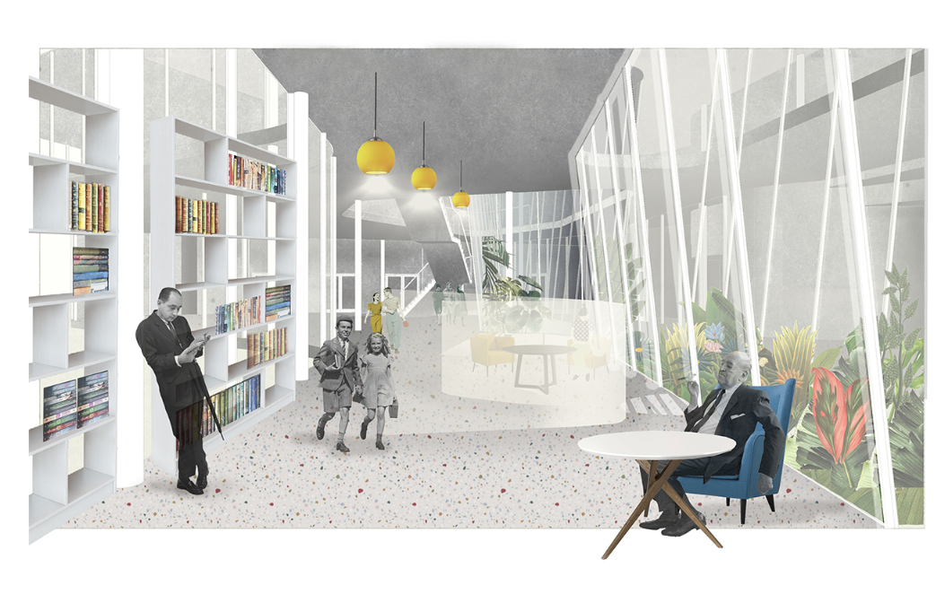 A light-filled reading space promoting quiet thought, connection, and the healing rhythm of daily life.