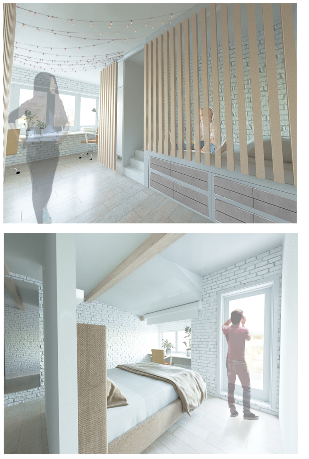 Private zones with smart partitions and soft finishes ensure individuality and warmth within shared spaces.