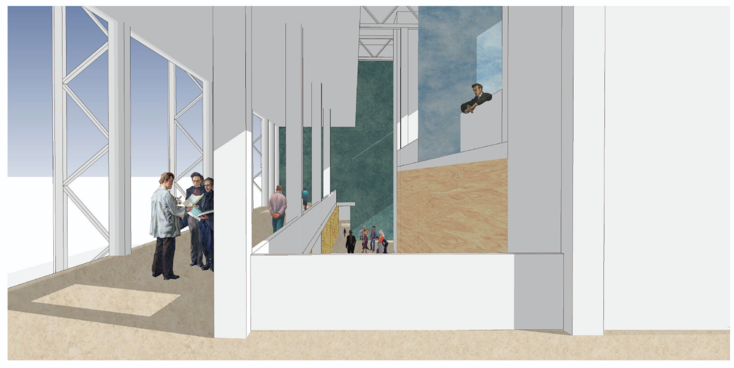 Layered interiors support spontaneous exchange—where design conversations unfold in light-filled corridors.