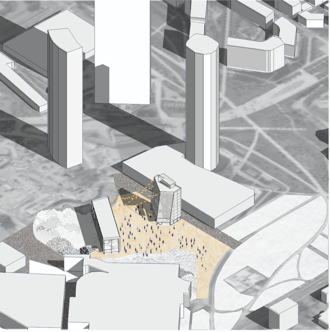 Luminary activates a plaza with cultural energy, creating an urban beacon for collaboration and community.