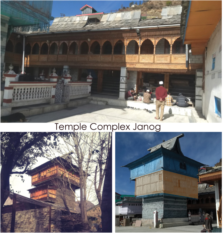 A rich example of Kath-Khuni temple architecture with ornate woodwork.