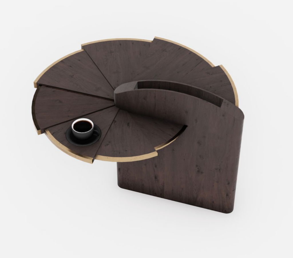 Nautilus by Kseniia Bondarets – A transformative coffee table inspired by Fibonacci geometry. View project