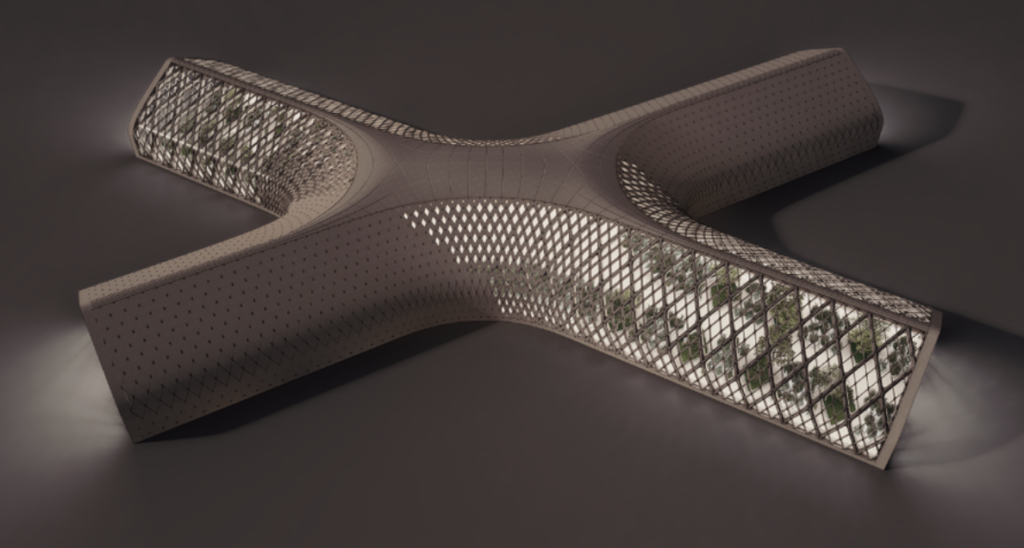 Restaurant / GreenHouse by Amir Ahmed – A sustainable facade concept blending a diamond pattern with greenhouse glazing. View project