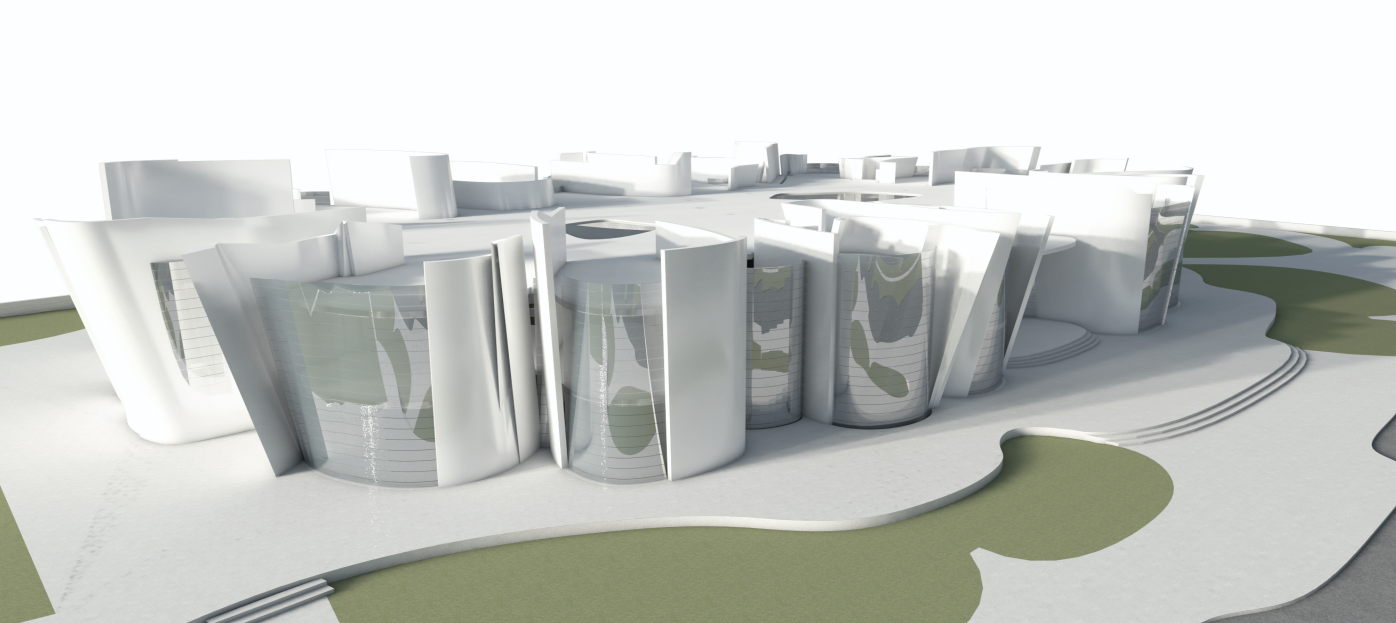 Organic, neuron-inspired façade expressing the building's cognitive architectural theme.