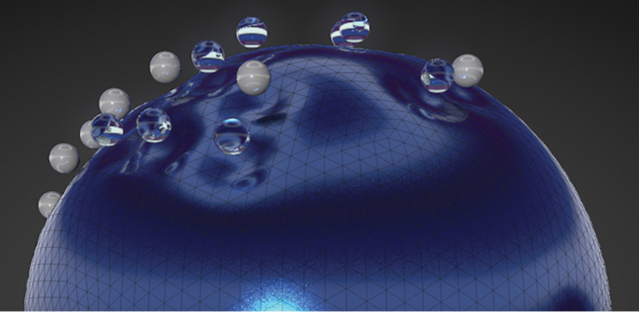 A smooth gravitational depression guides capsule docking and fluid motion across the shell's surface.