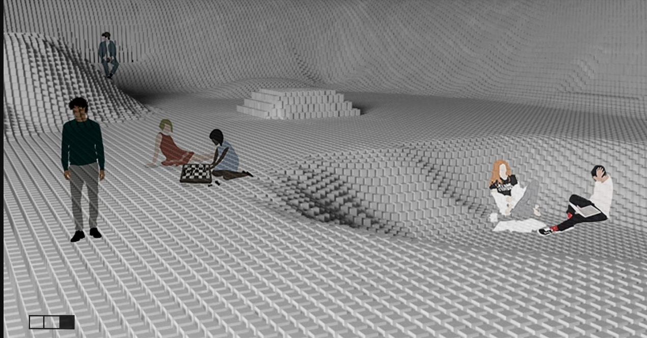 The modular floor adapts to users’ needs—whether for play, rest, or interaction—merging architecture with experience.