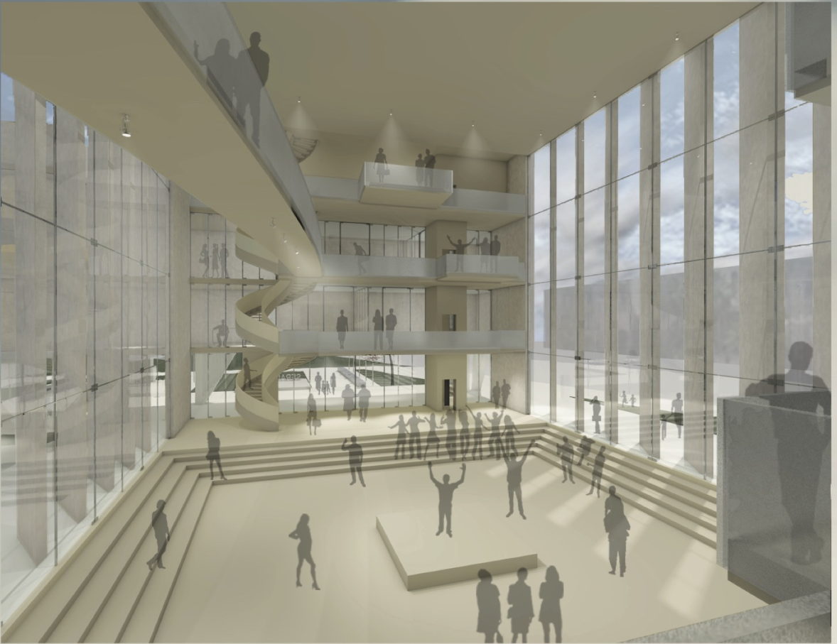 The central atrium encourages public assembly, discourse, and interaction.