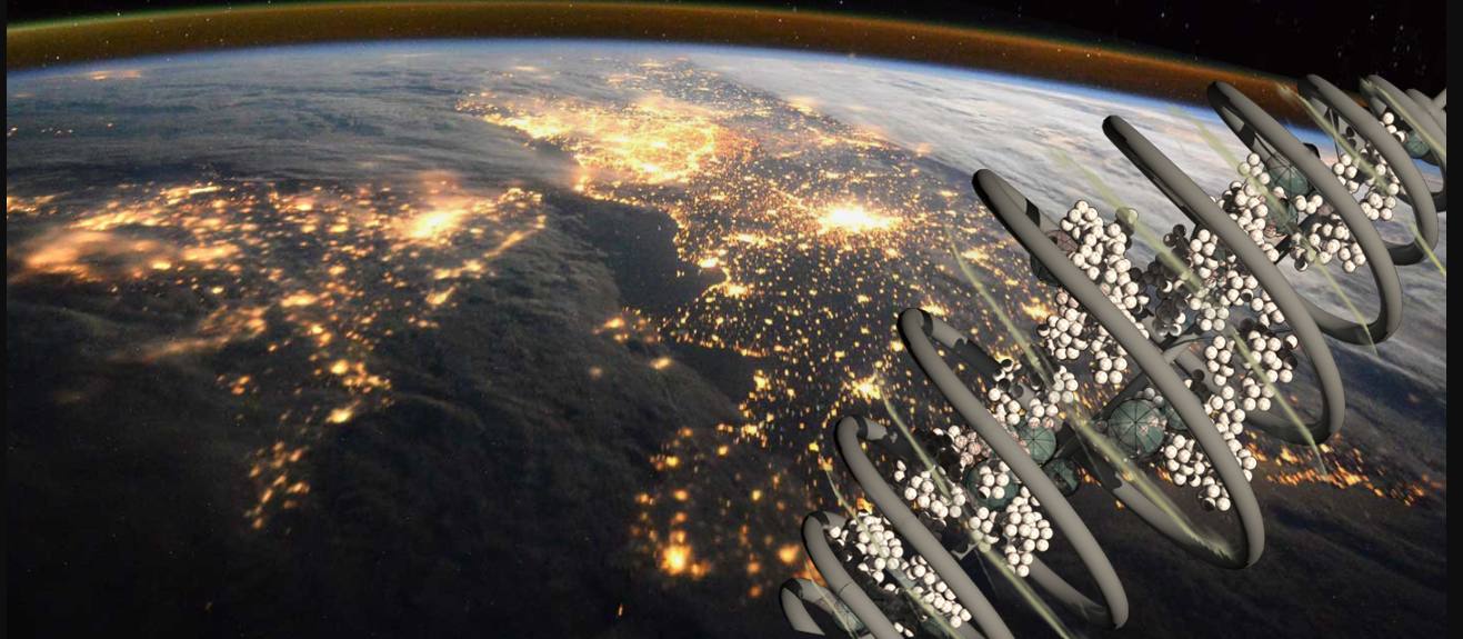 Residents enjoy breathtaking views of Earth while inhabiting the protective spiral habitat.