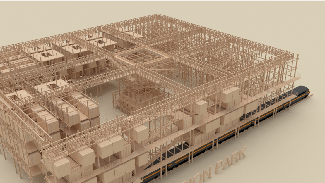 Overall layout of Condensation Park, showing modular container clusters and the central Hope Tree structure.