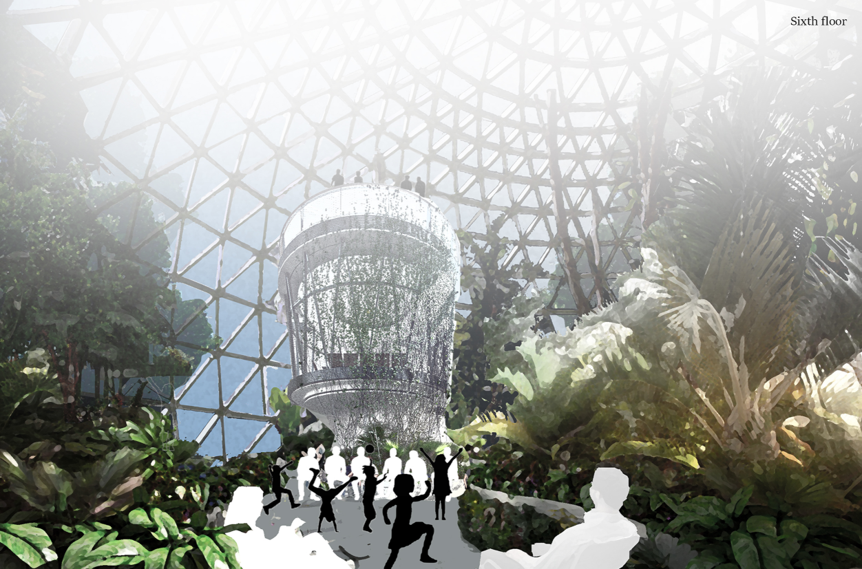 Biophilic design on the sixth floor with lush greenery and a skylit courtyard fosters collective healing and inner calm.