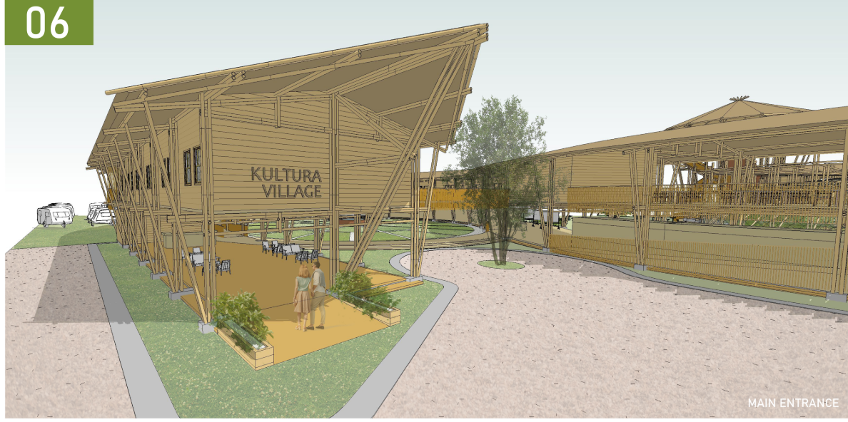 Main entrance welcoming visitors to the eco-conscious Kultura Village.
