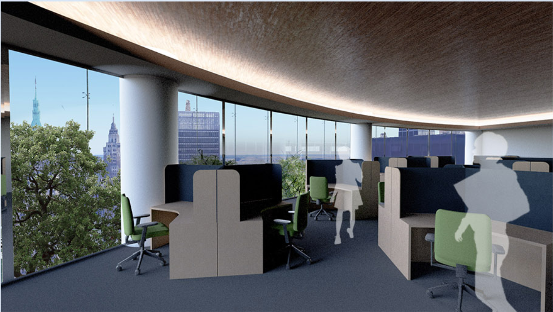 Workspace level designed for wellness, offering panoramic views and natural light to boost productivity and creativity.