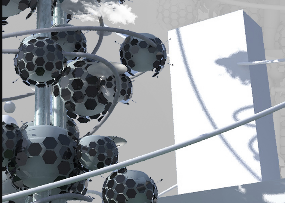 A detailed rendering of the floating hexagonal modules that form the backbone of this futuristic vertical city.