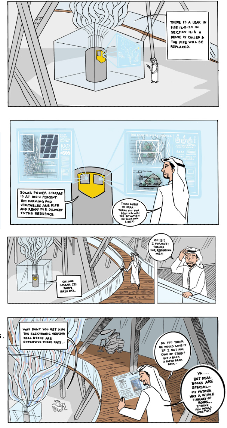 Farming pods nestled within the tower provide fresh produce, while drones handle delivery—automated sustainability in action.