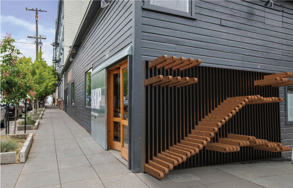 A stepped, climbable structure invites spontaneous exploration, exercise, and creative engagement in public space.