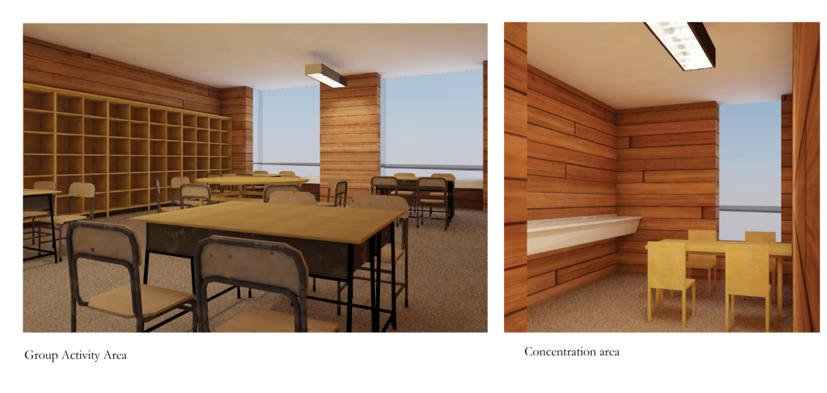 Warm, timber-clad interiors foster collaboration and individual focus, reflecting a home-like learning atmosphere.