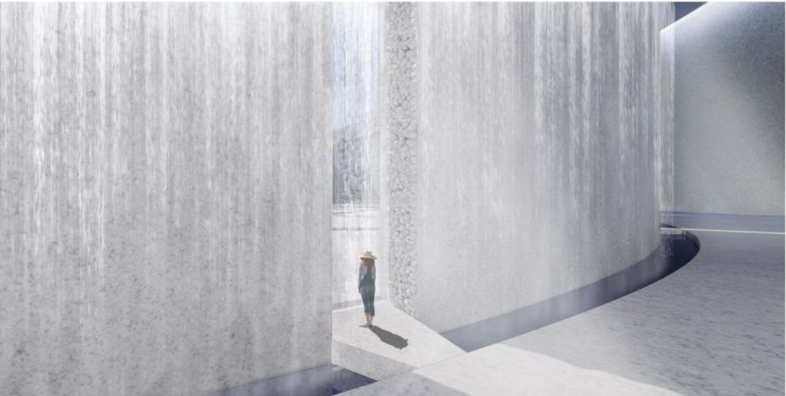Light filters through the falling water, offering renewal and energetic clarity along the ritual path.