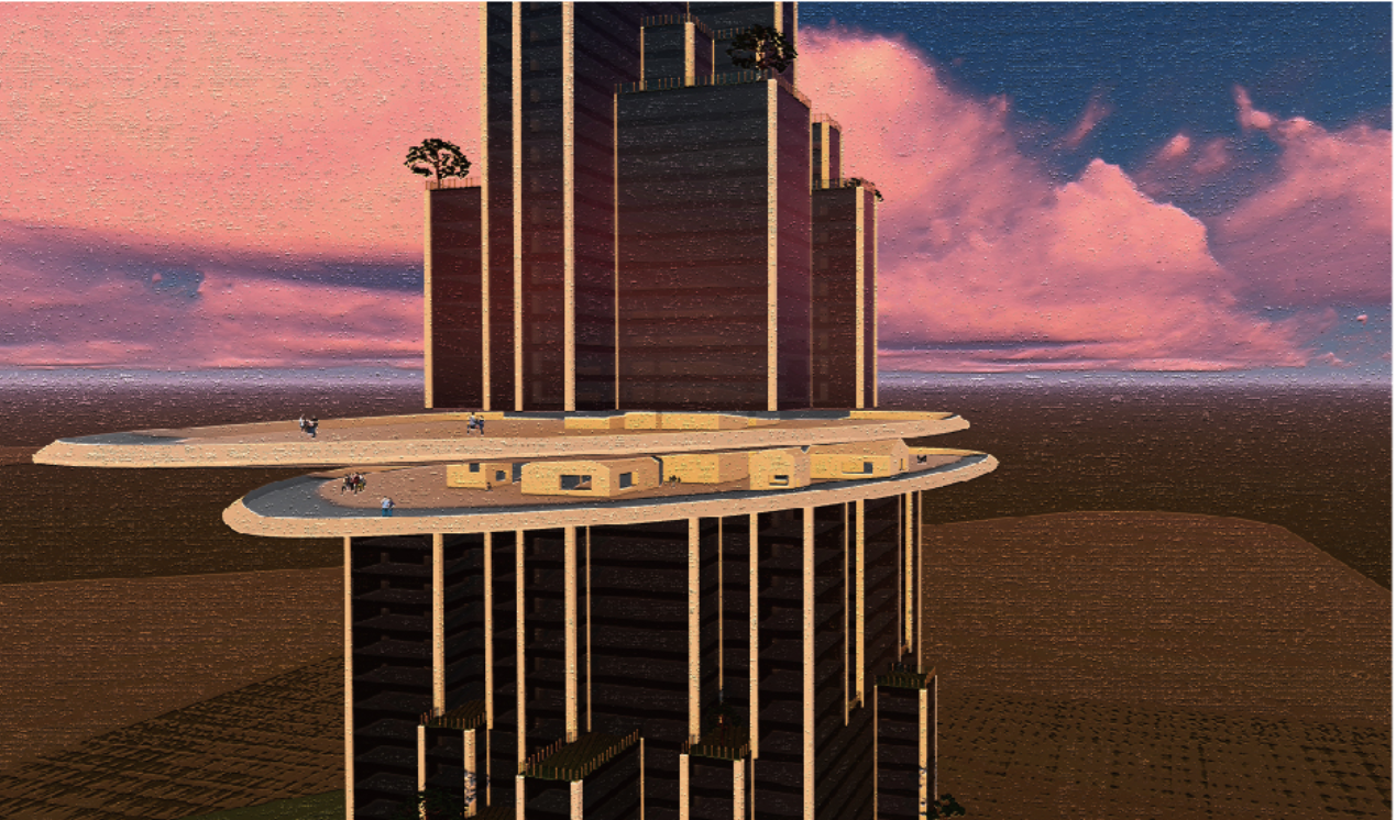 A floating observation ring crowns the tower, evoking drifting clouds and offering panoramic views of land and sea.
