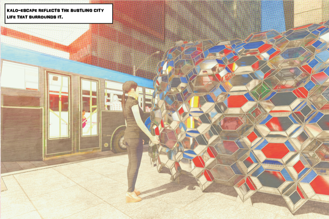 Kalo-Escape mirrors the vibrancy of the urban fabric through dynamic reflections and inviting spatial presence.