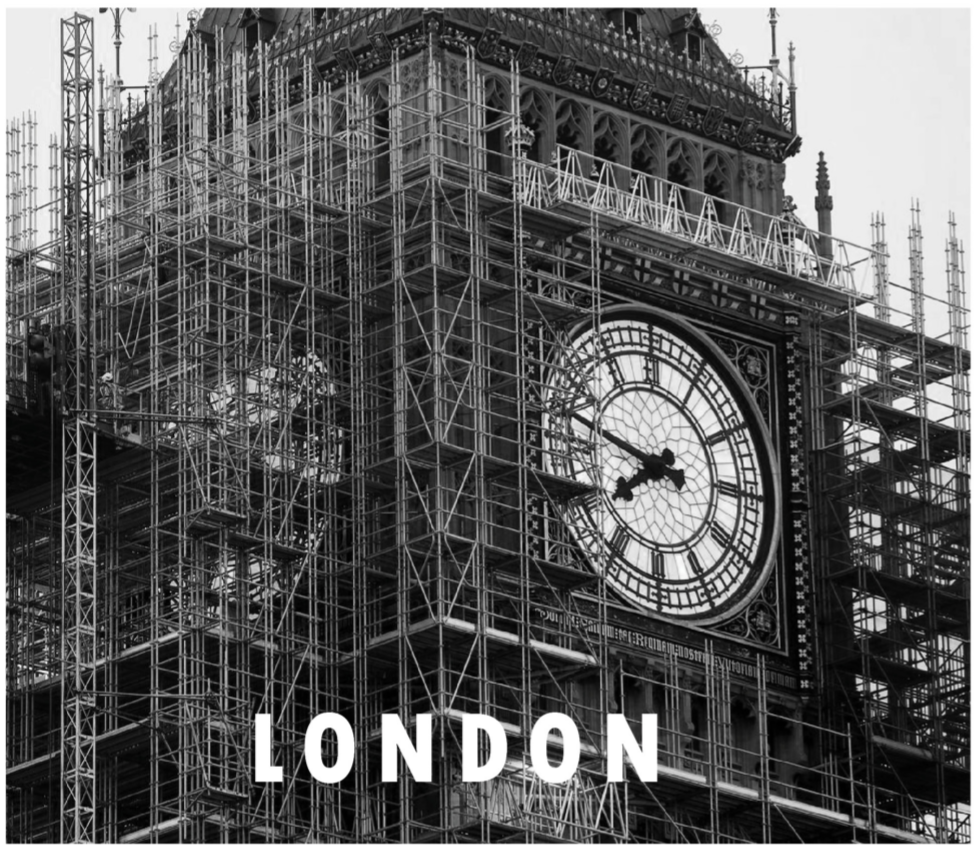 Historic landmarks like Big Ben shrouded in scaffolding highlight the constant evolution of urban heritage.