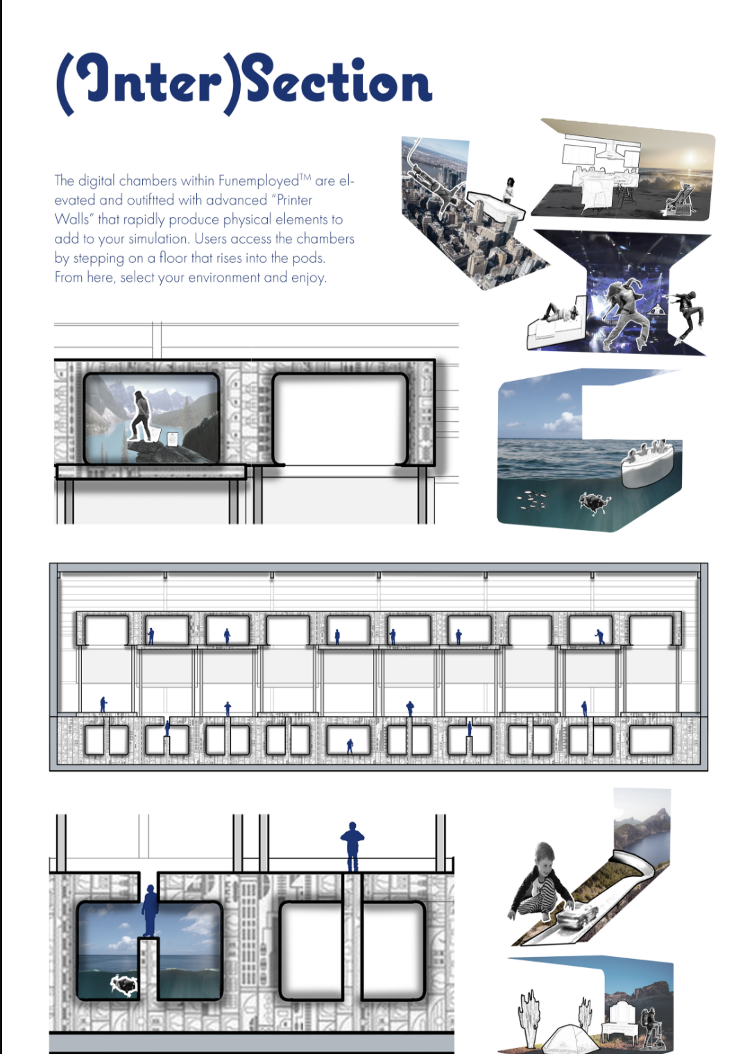An architectural system of modular pods and printer walls creates customized simulations, forming a responsive and dynamic virtual habitat.