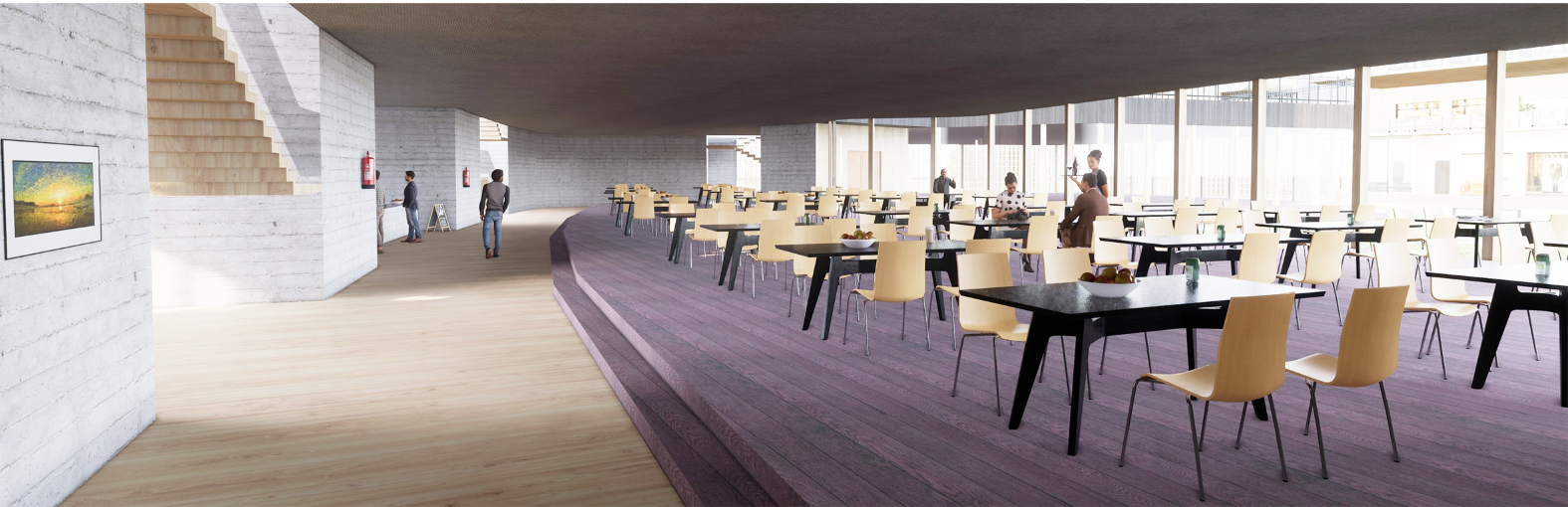 A communal eating zone encourages dignity, inclusion, and informal interaction.