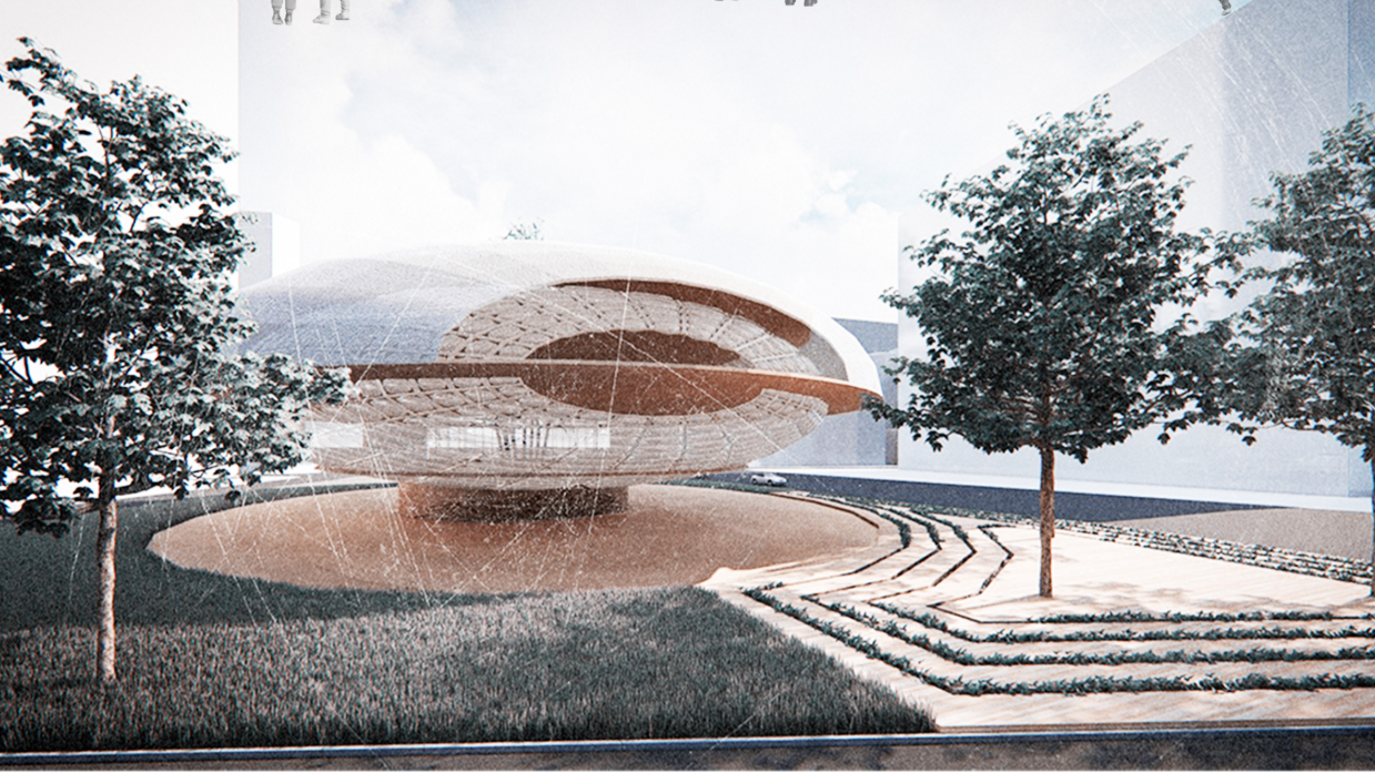 Exterior perspective highlighting the egg-like envelope symbolizing birth, wrapped in a high-performance passive skin.
