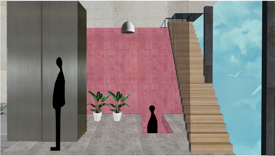 Interior visualization reflects warm, minimalist living spaces with natural textures.