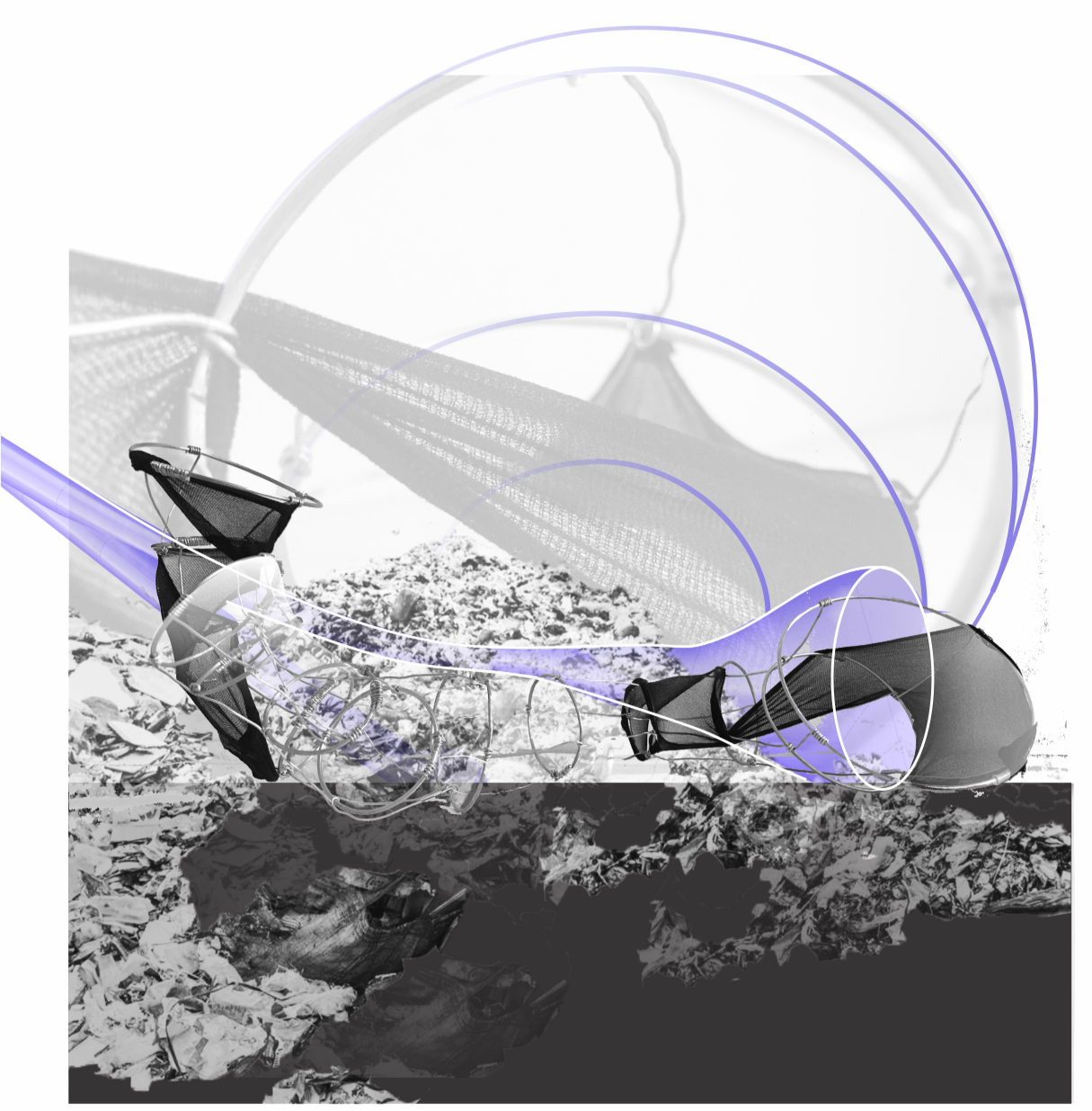 Architectural evolution showcasing membrane structures designed to process and repurpose landfill waste.