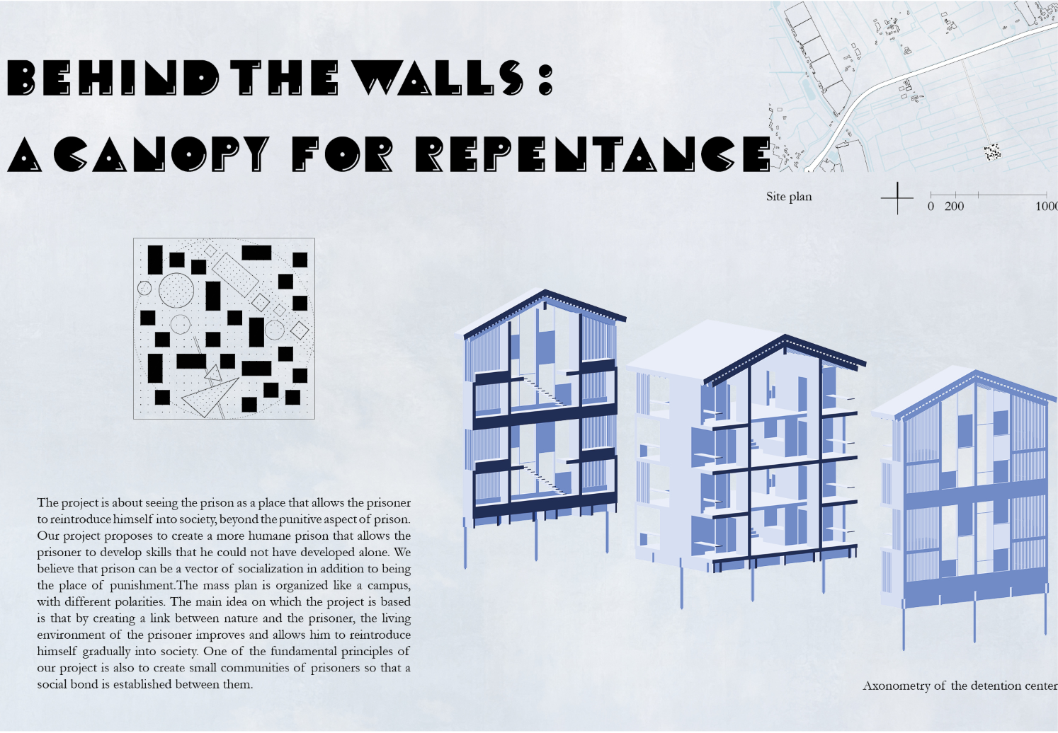 Elevation and site plan exploring modular forms and transparent architectural expression.