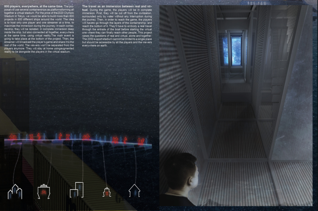 Interior of the player’s container and concept of immersive isolation blending real and virtual gameplay.