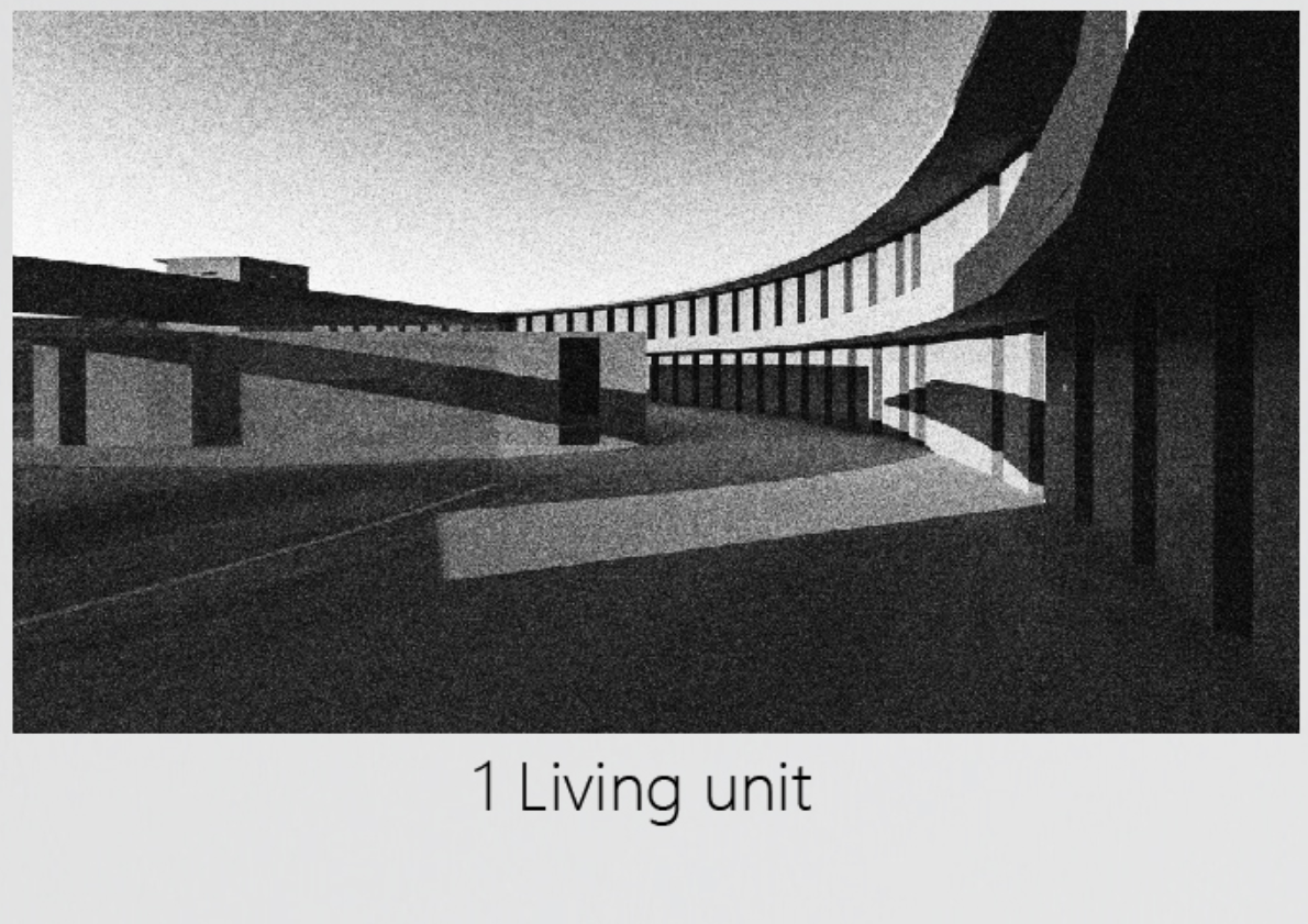 A curved residential block offering inmate housing with an emphasis on openness and visibility.