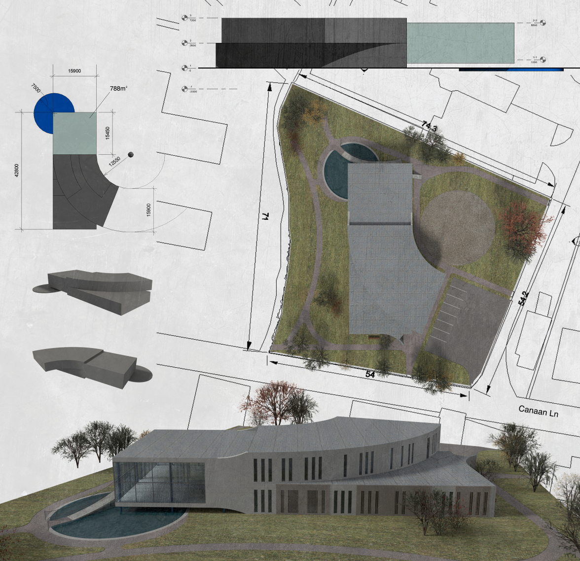 Therapeutic architecture embracing openness, soft paths, and water as healing elements.