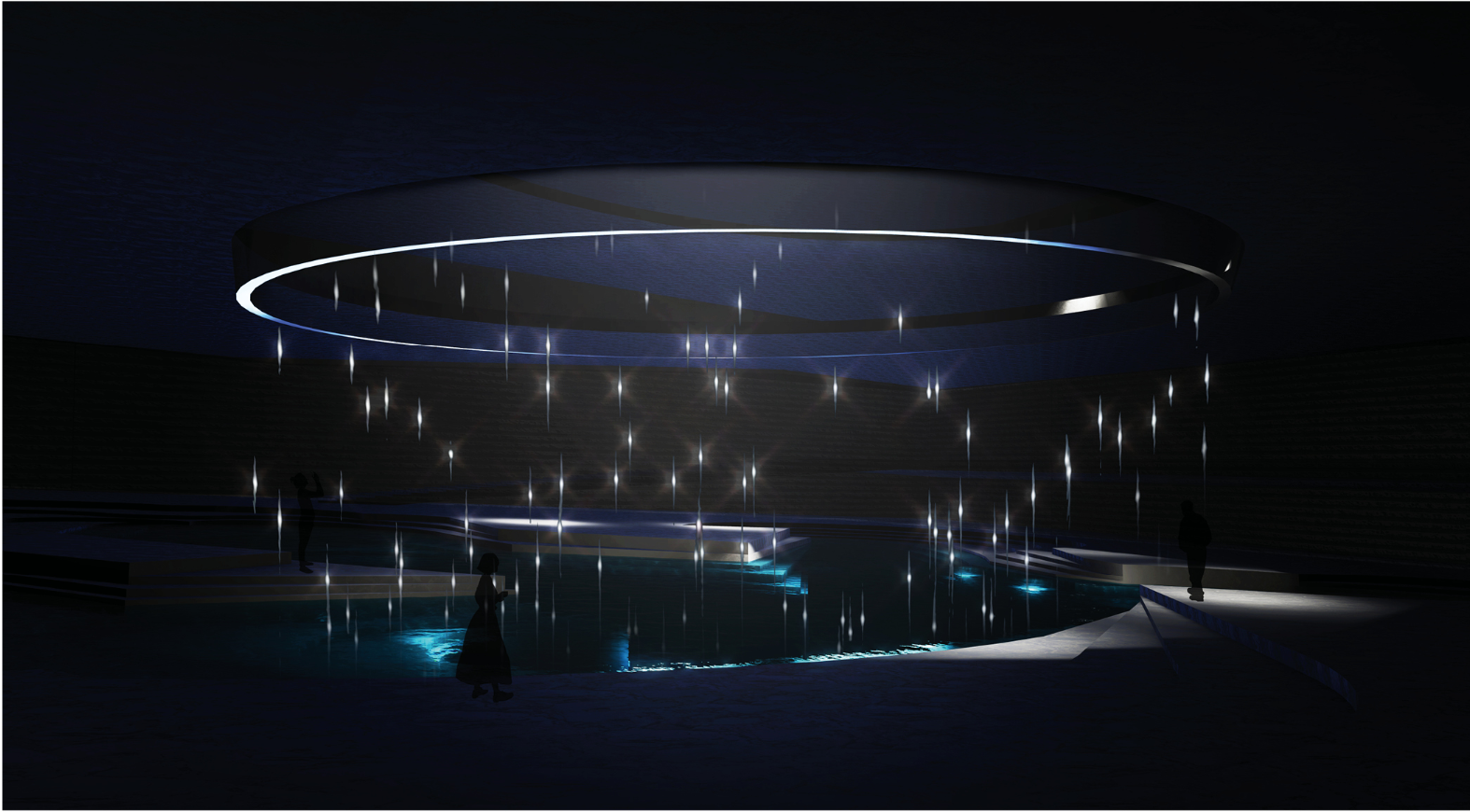 Ashes become dissolving stars, suspended above water in a symbolic farewell.