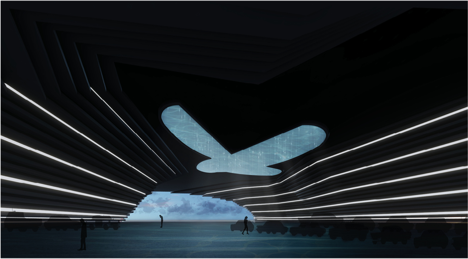 An eagle-shaped skylight invites transcendence and reflects freedom beyond death.