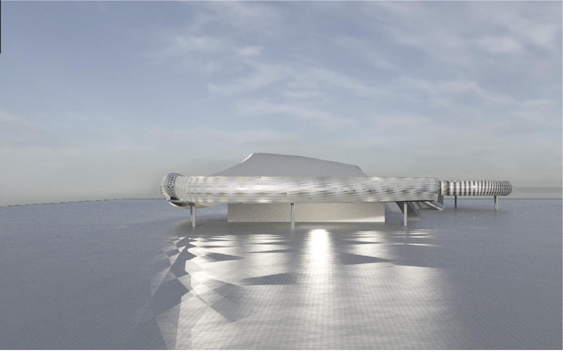 The undulating structure appears to hover, emphasizing lightness and openness in therapeutic space design.