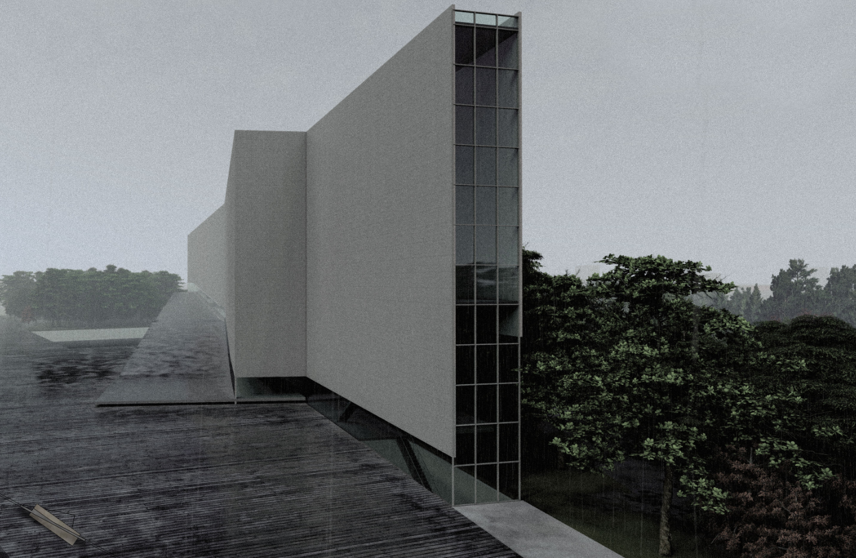 A minimalist facade marks the threshold where knowledge architecture meets natural landscape.